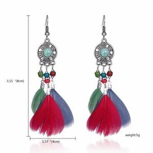 Boho Beaded Feather Dream Catcher Earrings
